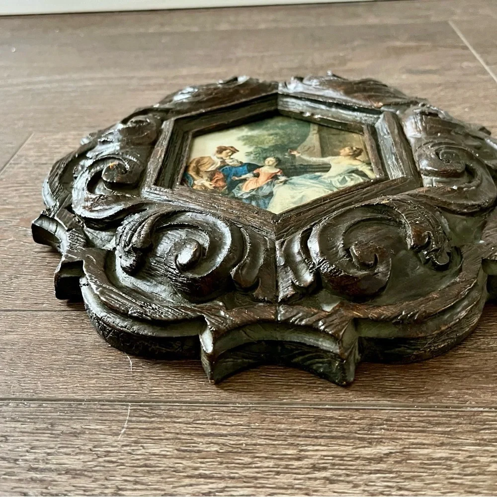 Vintage Ornate Brown Framed Art Piece 9/9 inch